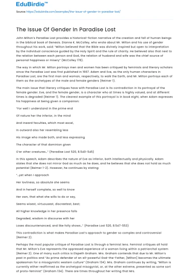 The Issue Of Gender In Paradise Lost