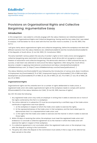 Organisational Rights & Collective Bargaining