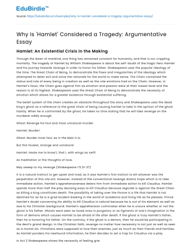 Why Is ‘Hamlet’ Considered a Tragedy: Argumentative Essay