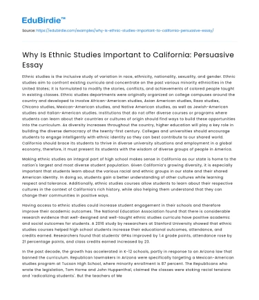 Why Is Ethnic Studies Important to California: Persuasive Essay