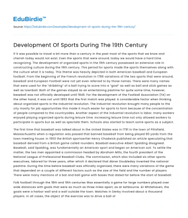 Development Of Sports During The 19th Century