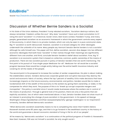 Discussion of Whether Bernie Sanders is a Socialist
