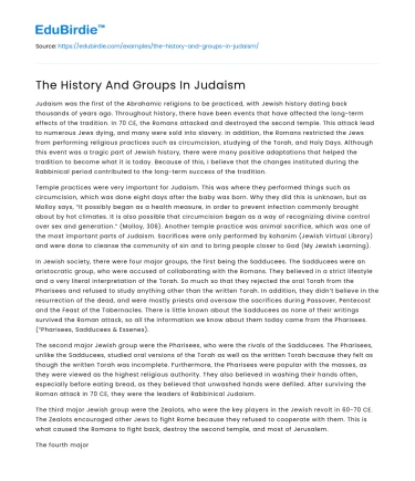 The History And Groups In Judaism