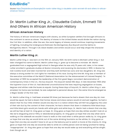 Key Figures in African American History: King, Colvin, Till & More
