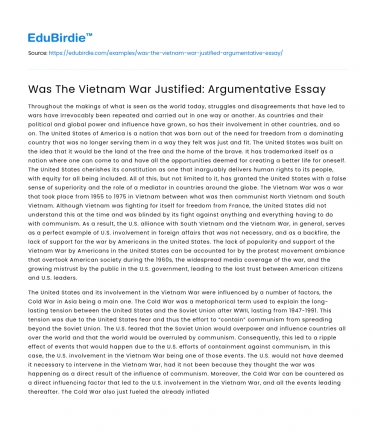 Was The Vietnam War Justified: Argumentative Essay