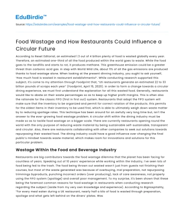 Food Wastage and How Restaurants Could Influence a Circular Future
