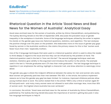 Rhetorical Question in ‘Good News and Bad News for Women of Australia’