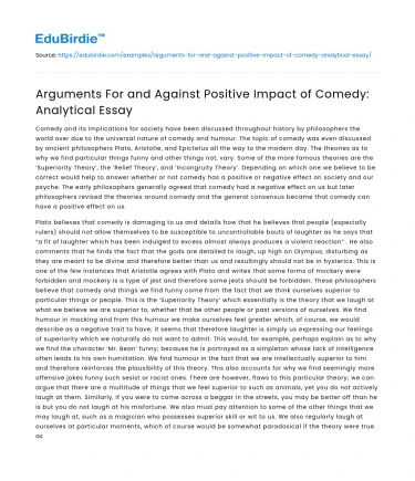 Arguments For and Against Positive Impact of Comedy: Analytical Essay