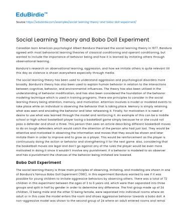 Social Learning Theory and Bobo Doll Experiment