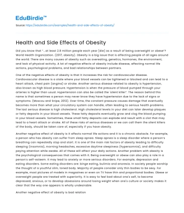 Health and Side Effects of Obesity