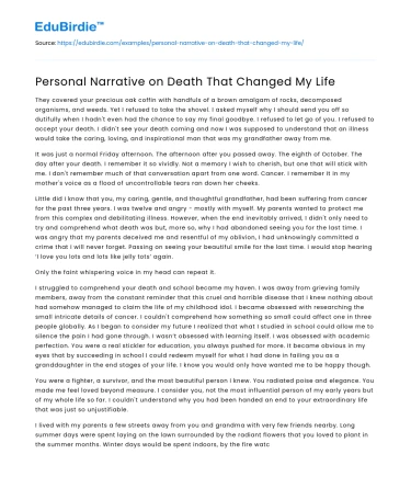 Personal Narrative on Death That Changed My Life