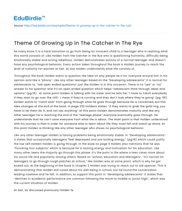 Theme Of Growing Up in The Catcher In The Rye