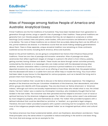 Rites of Passage in Native American and Australian Cultures: Analysis