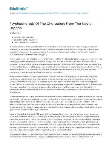 Psychoanalysis Of The Characters From The Movie Orphan