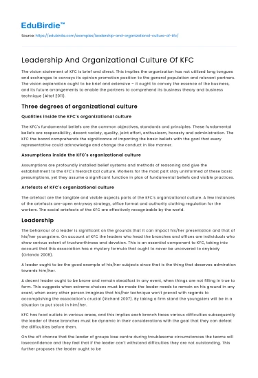 Leadership And Organizational Culture Of KFC