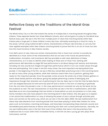 Reflective Essay on the Traditions of the Mardi Gras Festival