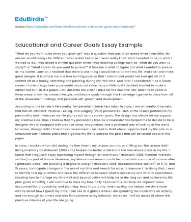 Educational and Career Goals Essay Example