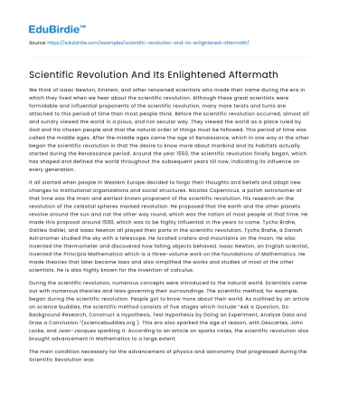 Scientific Revolution And Its Enlightened Aftermath