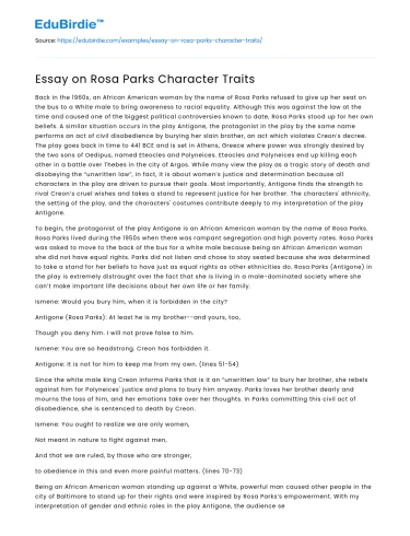 Essay on Rosa Parks Character Traits
