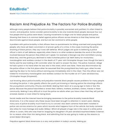 Racism And Prejudice As The Factors For Police Brutality