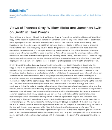 Perspectives on Death in Poems by Gray, Blake, & Swift