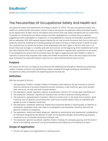 The Peculiarities Of Occupational Safety And Health Act