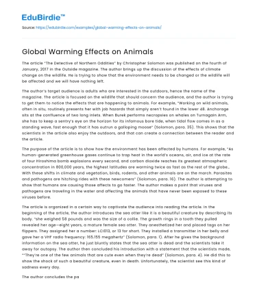 Global Warming Effects on Animals