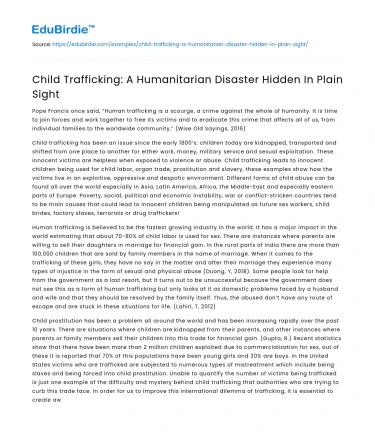 Child Trafficking: A Humanitarian Disaster Hidden In Plain Sight