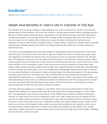 Death And Morality In Teen’s Life In Catcher In The Rye