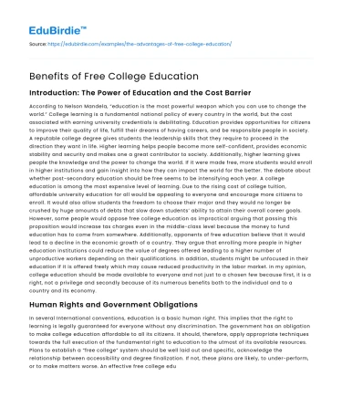 Benefits of Free College Education