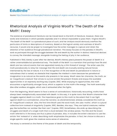 Rhetorical Analysis of Virginia Woolf’s ‘The Death of the Moth’: Essay