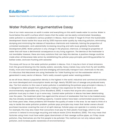 Water Pollution: Argumentative Essay