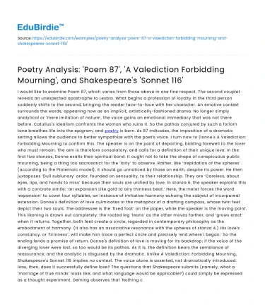 Poetry Analysis: ‘Poem 87’ and Shakespeare’s ‘Sonnet 116’