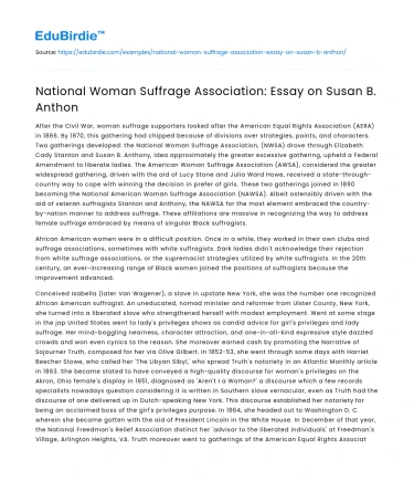 National Woman Suffrage Association: Essay on Susan B. Anthon