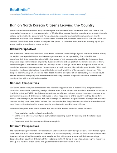 Ban on North Korean Citizens Leaving the Country