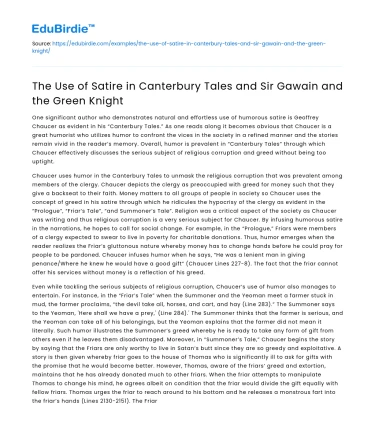 The Use of Satire in Canterbury Tales and Sir Gawain and the Green Knight