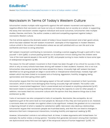 Narcissism In Terms Of Today’s Western Culture