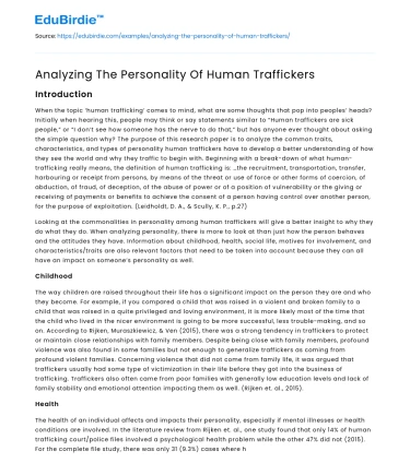 Analyzing The Personality Of Human Traffickers