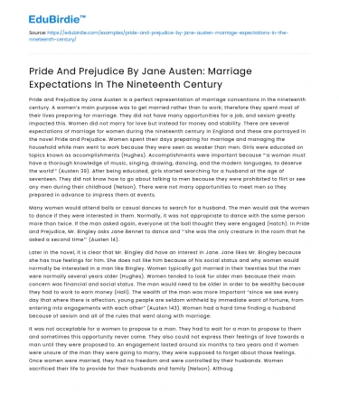 Marriage Expectations in 19th Century: Pride and Prejudice