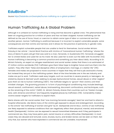 Human Trafficking As A Global Problem
