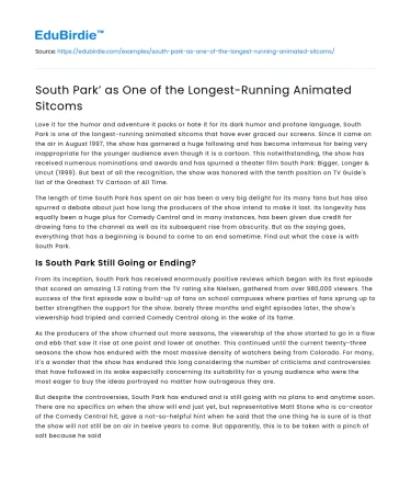 South Park’ as One of the Longest-Running Animated Sitcoms