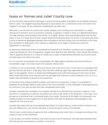 Courtly Love in Romeo and Juliet