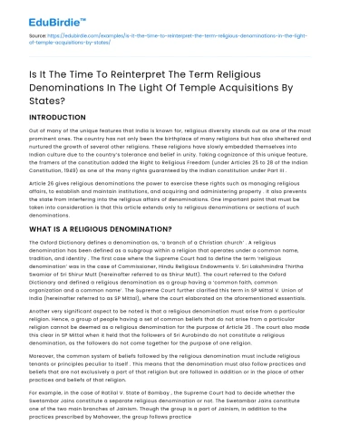 Reinterpreting Religious Denominations in Light of Temple Acquisitions