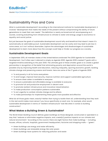 Sustainability Pros and Cons