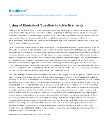 Using of Rhetorical Question in Advertisements