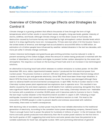 Overview of Climate Change Effects and Strategies to Control It