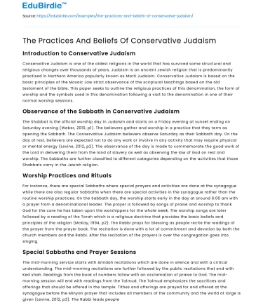 The Practices And Beliefs Of Conservative Judaism