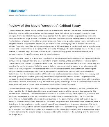 Review of the Movie ‘Amadeus’: Critical Essay