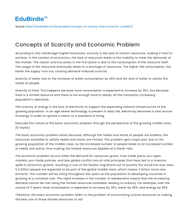 Concepts of Scarcity and Economic Problem