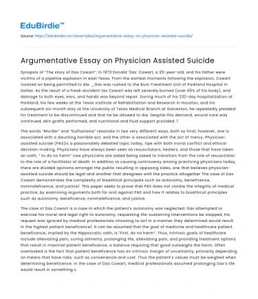Argumentative Essay on Physician Assisted Suicide